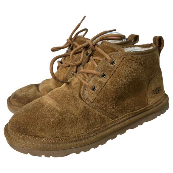 UGG Neumel Lace Up Short Boots Booties Sherpa Lined Chestnut Brown 10 - READ - Picture 1 of 10
